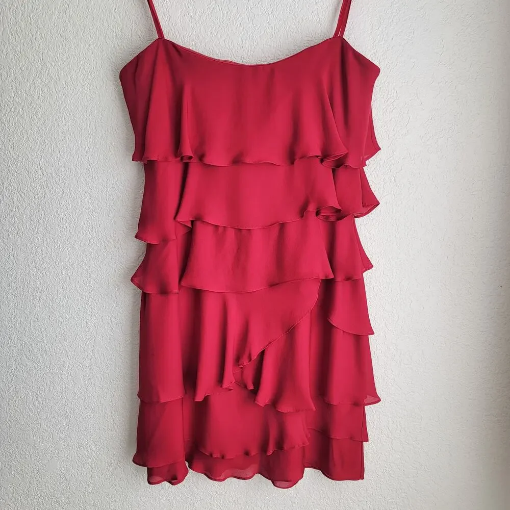 BCBG MaxAzria Fushia Pink Ruffled Layered Strapless Mini Dress Size 12